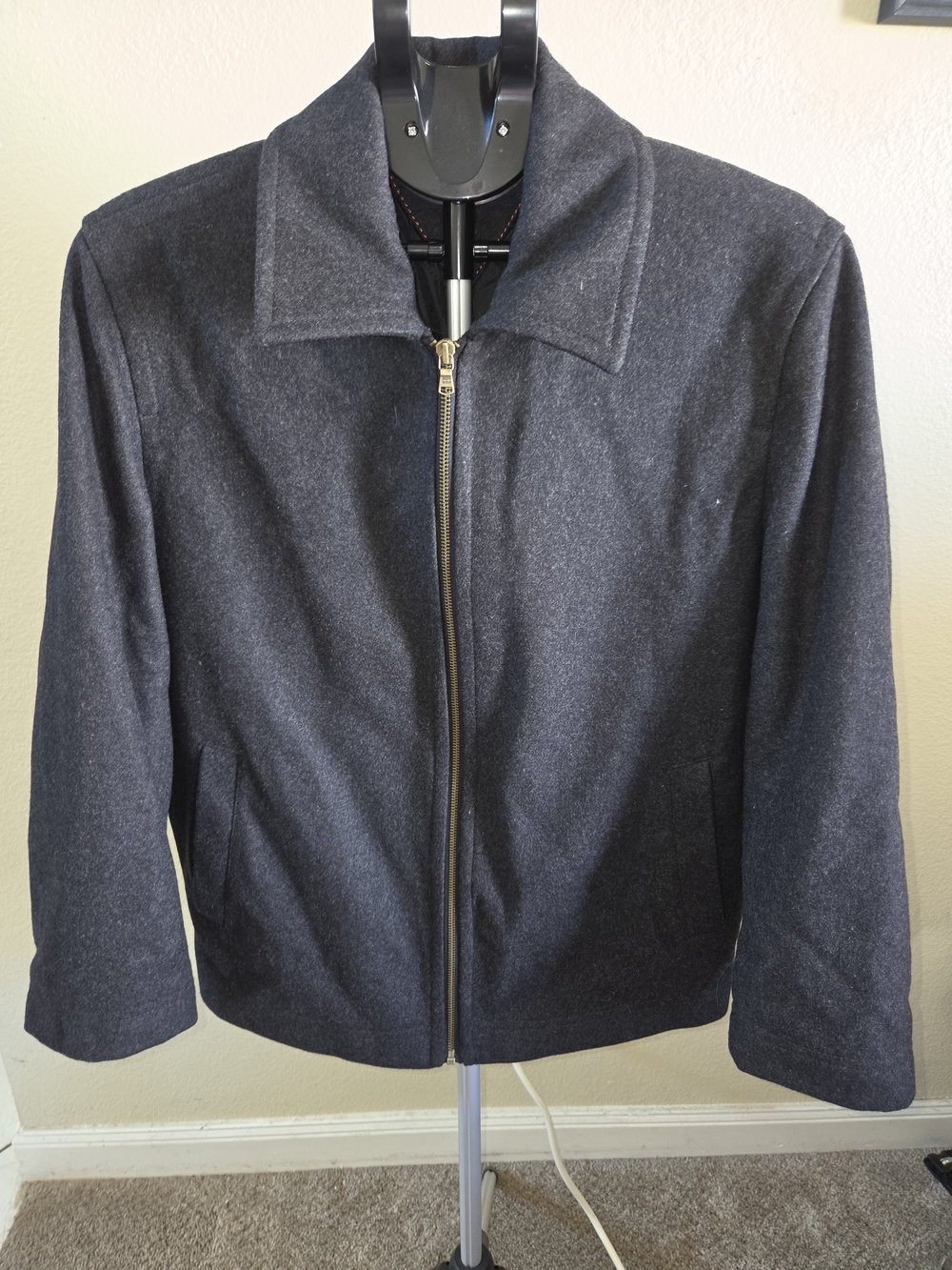 Tommy Hilfiger Charcoal Zip-Front Wool Blend Jacket